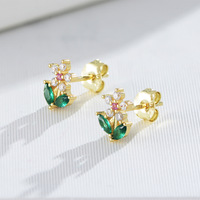 Romantische 18K Vergoldete S925 Silber Blumen Zirkon Ohrstecker 925 Sterling Silber Florale Ohrringe