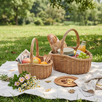 Panier de pique-nique portatif en osier tressé, style pastoral, pour le rangement des fruits et des produits frais