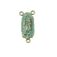 Connecteur central à trois boucles Notre-Dame de Guadalupe en alliage d'argent antique pour la fabrication de chapelets dévotionnels catholiques