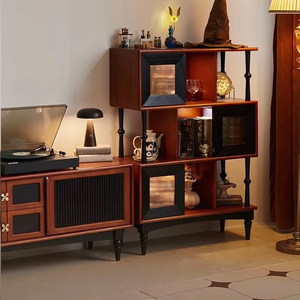 Meuble <span class=keywords><strong>TV</strong></span> de Style rétro français moyen ancien salon noir bois massif nordique ménage combinaison tiroir haut - Product Image 3