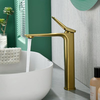Robinet de lavabo haut moderne en laiton doré brossé, monocommande, avec cartouche céramique, à poser sur le rebord, monotrou