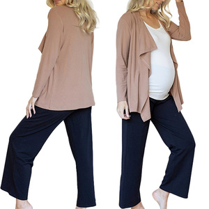 Cardigan da Allattamento Design a Cascata in Morbido Pile Color Tortora, Traspirante in Spandex/Cotone per l'Estate - Product Image 3