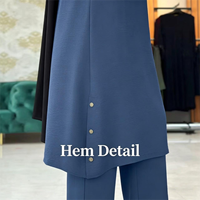 Ensemble deux pièces, tunique et pantalon Abaya élégante en été, taille plus, manches longues, boutons en bois, coutures latérales élastiques, femmes musulmanes