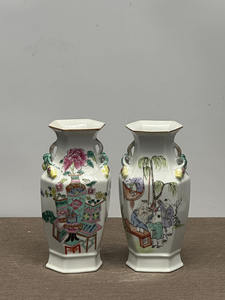 Qing <span class=keywords><strong>Guangxu</strong></span> Période Pastel Figure Fleur et Oiseau Vase à Double Oreille Peint à la Main Antique Porcelaine Collection Ornements - Product Image 3
