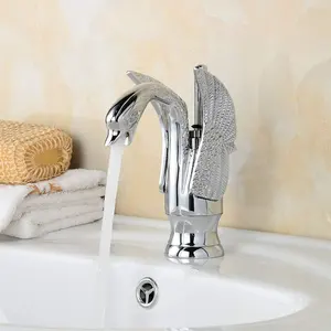 Sanitari di lusso bagno acqua calda fredda a leva singola in ottone rubinetto a collo di cigno a collo di cigno a forma di animale oro rubinetto