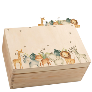 Boîte à souvenirs en bois à imprimé animalier avec couvercle, <span class=keywords><strong>coffre</strong></span> de rangement personnalisé pour la naissance, le baptême, la fête prénatale et les anniversaires - Product Image 1