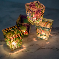 Jarrón de vidrieras 3D, decoraciones coloridas, candelabros brillantes, tarro de vela con diseño de flores, dibujos de pájaros, tarros de urnas