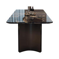 Mesa de Comedor, Estilo Italiano de Lujo Ligero con Cubierta de Mármol, Opción de Personalización, Conjunto Rectangular Minimalista con Sillas Modernas