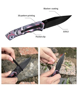 Coltello Tascabile per Sopravvivenza all'Aperto, Coltello Pieghevole Tattico OEM con Stampa 3D Personalizzata, Lama in Acciaio Nero, Vendita all'Ingrosso per Campeggio e Attività all'Aperto - Product Image 3