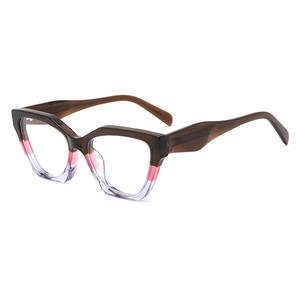 手作り立体キャンディーカラーパッチワーク眼鏡フレームファッション大型フレームアセテート光学メガネ - Product Image 1