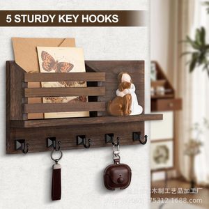 Wooden <b>Wall</b> <b>Mounted</b> Key Holder With Mail Slot And Storage <b>Shelf</b> For Entryway Organization - Product Image 3