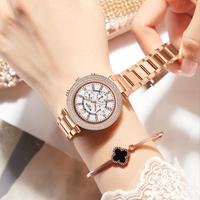 Wlisth S539 Montres-bracelets pour femmes Robe Or rose Dames Cristal Diamant Acier inoxydable Quartz Femmes Montre Femme Montre Lumineuse