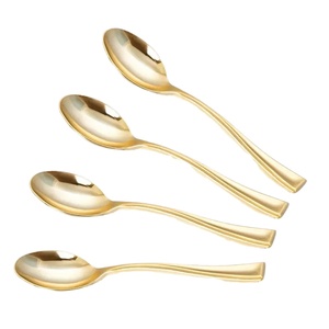 24 pièces de <span class=keywords><strong>couverts</strong></span> <span class=keywords><strong>jetables</strong></span> en plastique plaqué <span class=keywords><strong>or</strong></span>, style mini, pour camping, fourchettes et cuillères à dessert, 24/paquet - Product Image 5