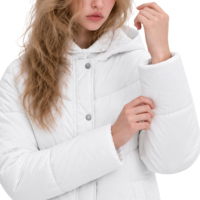 Veste matelassée blanche à capuche pour femme, personnalisable, avec fermeture à boutons-pression, matelassage horizontal, poches obliques, manteau chaud d'hiver, OEM ODM