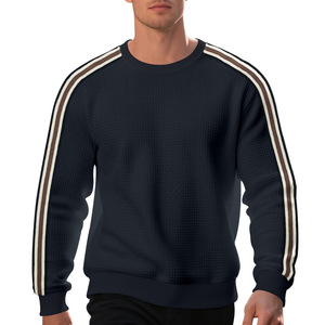 Sweat-shirt à manches longues pour homme, 95% polyester, 5% élasthanne, tricoté, texture ananas, 7 rayures, coupe décontractée, automne, en stock - Product Image 5