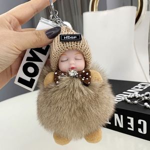 <b>Cute</b> Sleeping Baby <b>Doll</b> Keychain Plush Pendant Furry Ball Keychain Furry Car Keyring Bag Accessories Plush Keychain - Product Image 3