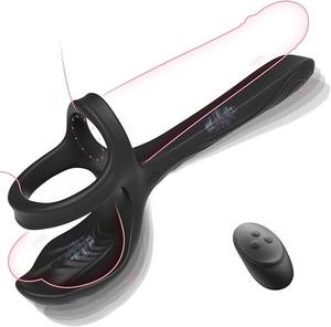 Anello per Pene 3-in-1 con 10 Modalità, 100% Impermeabile, Vibratore Dildo Nero, Plug Anale, Stimolatore Testicolare, Giocattoli Sessuali per Coppie - Product Image 1