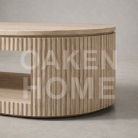 Table basse ovale en chêne blanc rainuré, table centrale de rangement en bois, mobilier minimaliste pour salon et villa