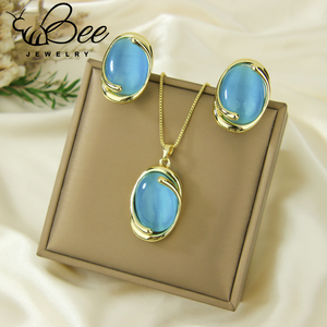 Conjunto de joyería de cristal con piedras de colores de Hawái de verano, collar y aretes de diamantes de imitación azules naturales, conjuntos de joyería para mujeres indias - Product Image 4