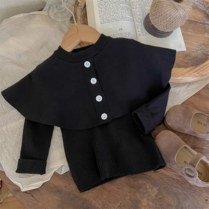 Child Star Circle Girls Sweater Full Sleeve Thick Warm Knitwear With Cape Design - Product Image 4