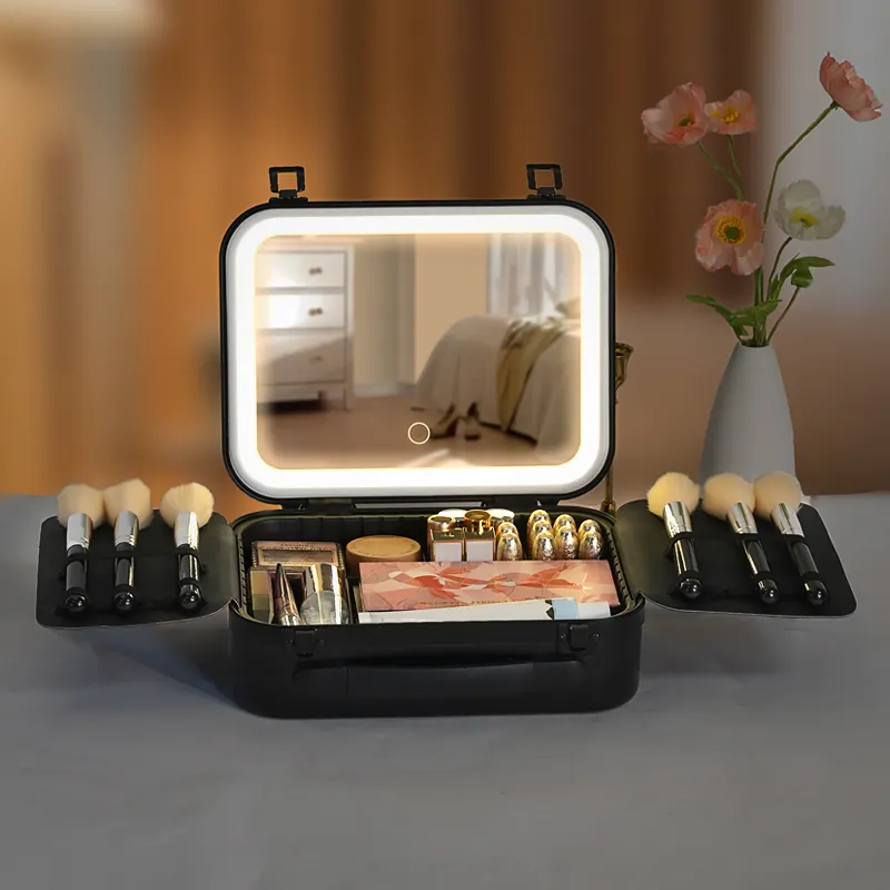 fashion Makeup Case with Mirror Led Light Beauty Case Travel Waterproof Make Up Bag Mirror box