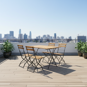 Ensemble de table et chaises pliantes en bois traditionnelles, légères, portables et confortables, 5 pièces, pour hôtel et villa - Product Image 6