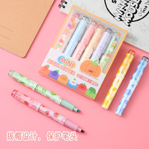 Resaltador de frutas de dibujos animados, rotulador de Color para pintura de grafiti, Resaltadores de papelería de oficina, 6 colores - Product Image 5