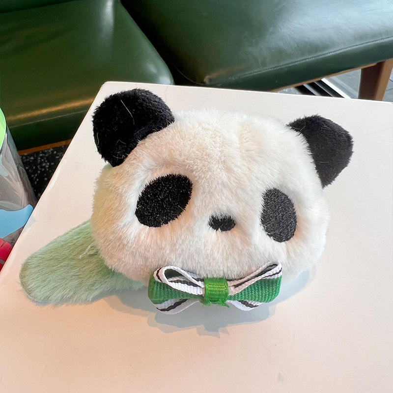 Mori Tie Bow Green Side Clip Korean Children's BB Clip Headdress Cute Panda Doll Plush Hair Clip