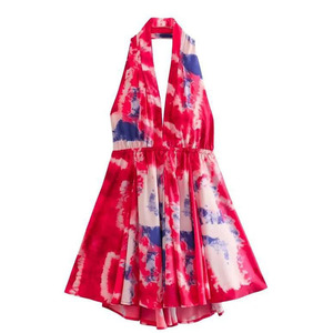 <span class=keywords><strong>2025</strong></span> nouvelles femmes Sexy robe imprimé fleuri robe dos nu <span class=keywords><strong>vacances</strong></span> robe courte dame licou jupe - Product Image 6