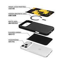 Coque de téléphone AG Feeling Black Edge avec motif orange doré pour iPhone 17, 17 Pro Max, 16 Pro, 15 – Coque magnétique