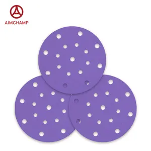 6 inch 17 lỗ màu tím bề mặt đánh bóng tự dính vòng móc và vòng lặp công cụ mài mòn sandpaper Sanding đĩa