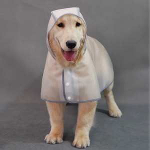 Manteau de pluie transparent à capuche pour chien, imperméable, style cape, pour grands chiens, Golden Retrievers, gris clair et bordure verte - Product Image 2