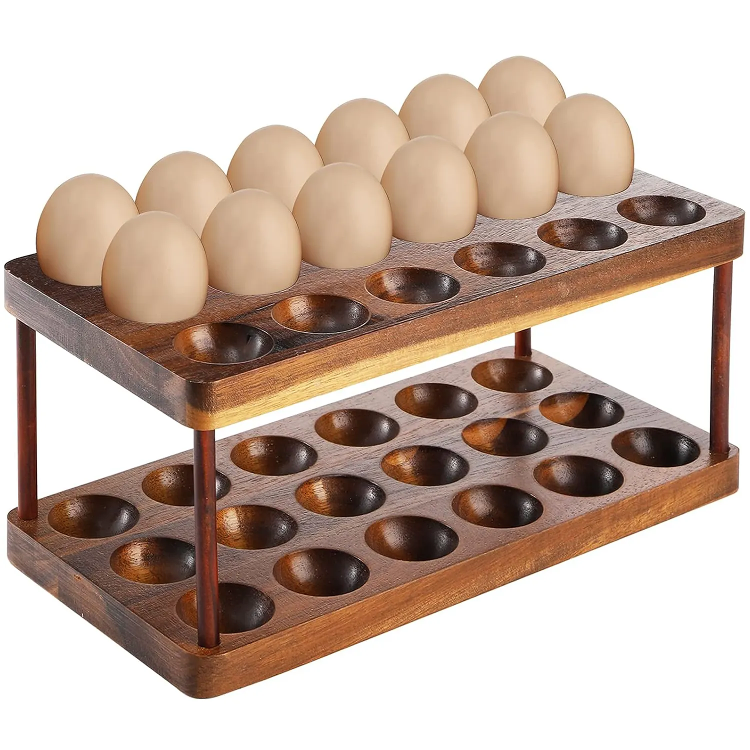 Rak penyimpanan telur, kustom lapisan ganda pemegang telur kayu rak penyimpanan meja dapur untuk peralatan telur segar