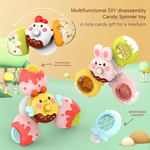 3pcs Hochets en silicone souple <span class=keywords><strong>pour</strong></span> bébé, chaise de salle à manger Sensory Fidget Bath Rotation Candy Suction Cup Spinner Toy for <span class=keywords><strong>1</strong></span> 2 Year Old - Product Image 3