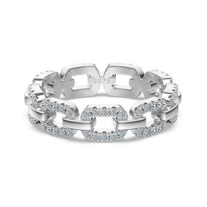Dylam Fine Top Jewelry S925 Cadena <span class=keywords><strong>de</strong></span> eslabones cubanos <span class=keywords><strong>de</strong></span> plata Trabajo abierto Único D VVS1 Moissanite Piedras Joyería Anillos <span class=keywords><strong>de</strong></span> promesa nupcial - Product Image 1