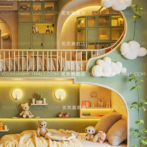 Cama Infantil con Diseño <span class=keywords><strong>de</strong></span> <span class=keywords><strong>Casa</strong></span> <span class=keywords><strong>en</strong></span> el Árbol para Niños, Estilo Moderno, Color Verde Fresco, con Estantería, Escalera y Almacenamiento, Cama Doble <span class=keywords><strong>de</strong></span> Madera - Product Image 2