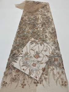 Embroidered <strong>Sequin</strong> Lace Fabric 100% Polyester Eco-Friendly Breathable Medium Weight Skin-friendly Soft for Wedding Dresses - Product Image 3