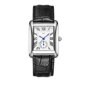 Alloy Rectangle Black Leather Strap OEM Square Watch Women