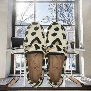Leopard Print Knit Slip on Flats Women Loafers Breathable Round Toe Casual <b>Shoes</b> for Spring Summer Autumn Winter - Product Image 3