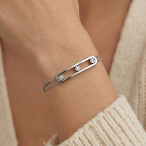 Bracelet minimaliste en acier inoxydable à double couche coulissante, tendance, plaqué or 18 carats, bijoux haut de gamme pour femmes, idéal pour les réseaux sociaux - Product Image 1