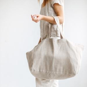 Bolso grande de lino con asa larga para compras, bolsa de mano de playa con bolsillos - Product Image 2