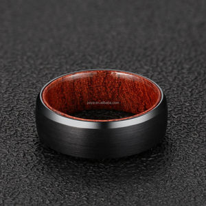 POYA 8mm spazzolato martellato nero/argento smussato bordo anello di tungsteno con fodera <span class=keywords><strong>in</strong></span> legno fede nuziale gioielli per gli uomini - Product Image 3