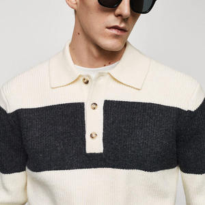 Pull en maille à col polo pour homme, à rayures fines, à boutons, demi-grille, automne et hiver - Product Image 2