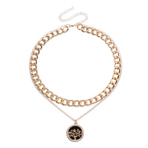 Double Layer Thick Aluminum Geometric Round Inlaid Dia Tree of Life Black and <b>White</b> Mother-of-Pearl Pendant Necklace Trendy - Product Image 6