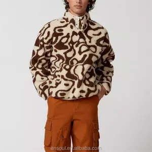 Wholesale Custom Heavyweight Pullover Sherpa Fleece Fluffy Warm Snap Botton Hoodie Men