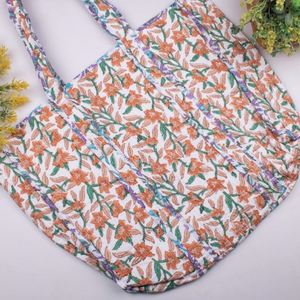 Large <b>Summer</b> Quilted Cotton Open Tote <b>Bags</b> Custom Fashion Shopping Travel Women's Handbags Reversible Floral Print Shoulder <b>Bag</b> - Product Image 4