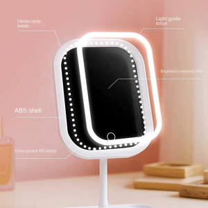 Miroir LED de bureau pour chambre à coucher, miroir de maquillage intelligent avec écran tactile et rangement pour fille - Product Image 4