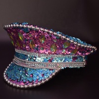 Chapeau de Capitaine en Résine avec Paillettes Diamantées, Style Punk, pour Fête, Festival de Musique, Burning Man, Halloween, Cosplay, Accessoire Unisexe pour Rave