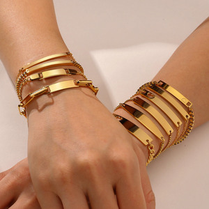 ACEWORKS Various 18K PVD Gold Stainless Steel Charm Bracelets | <b>Engravable</b> Blank Design Laser Customization | Trendy Ball Shape - Product Image 4