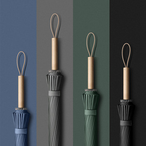 Parapluie promotionnel avec manche en bois, 24 baleines, pliable manuel, style classique, pour le soleil et la pluie, idéal pour la publicité - Product Image 1